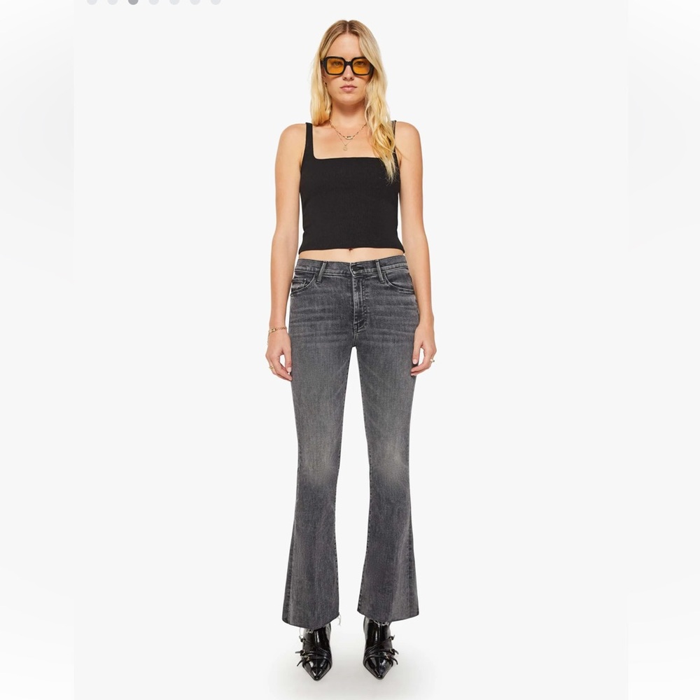 MOTHER The Weekender Fray in Friday the 13th wash. Women's Black Flared Jeans